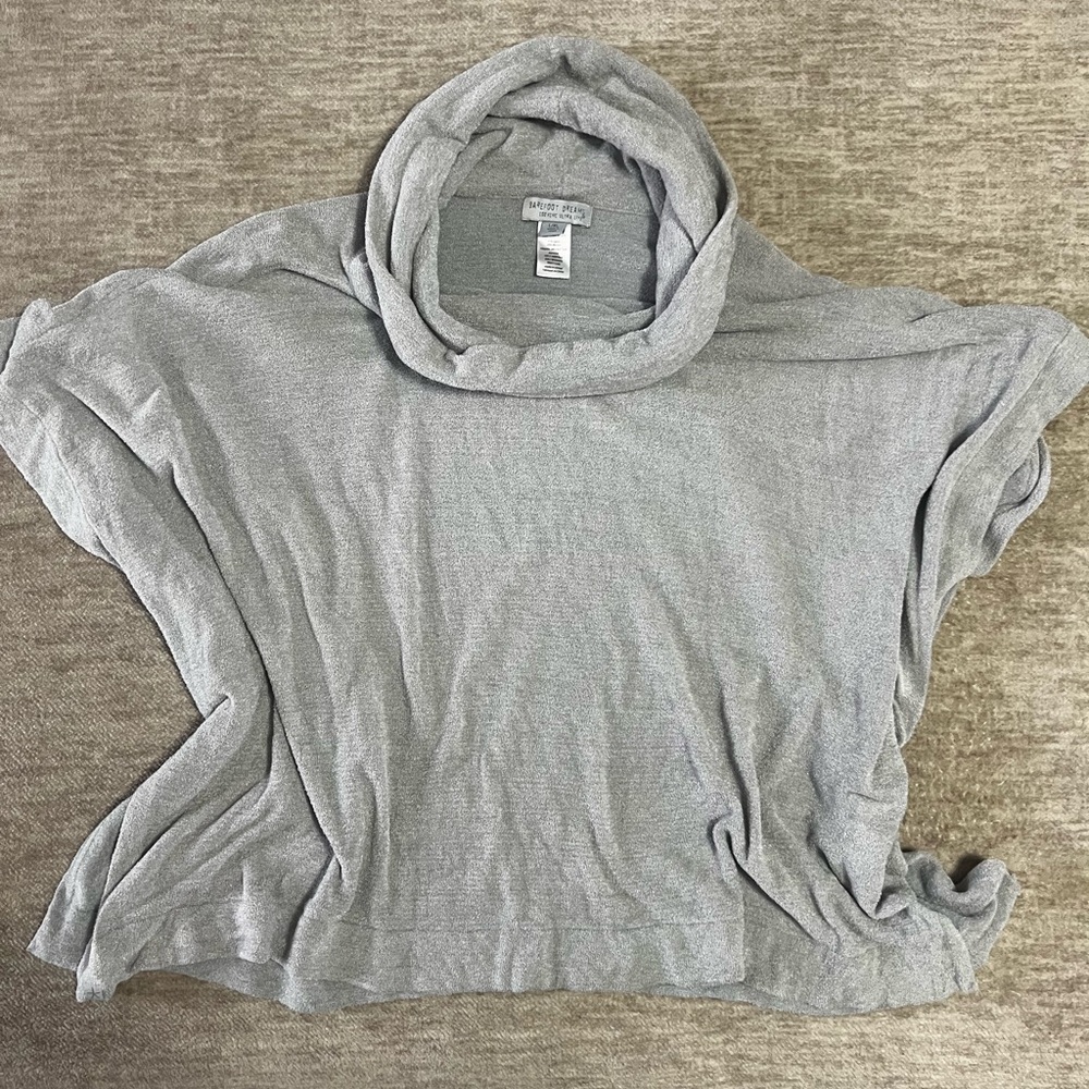 Barefoot Dreams Light Gray Women's Cowl Neck Poncho Cozychic Ultra Lite Knit